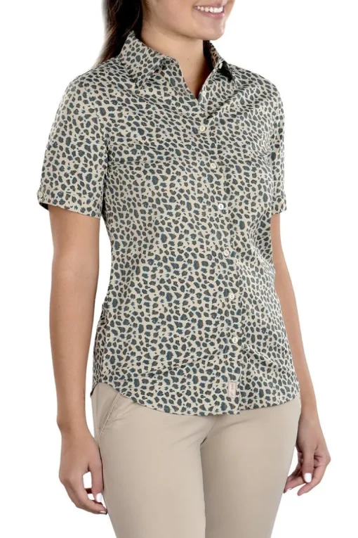 Caitlyn Mini Leopard Button Up Short Sleeve Shirt - FINAL SALE