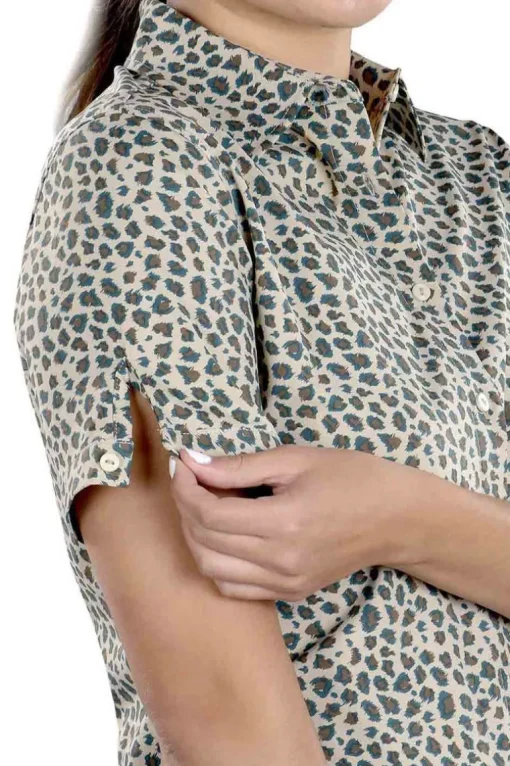 Caitlyn Mini Leopard Button Up Short Sleeve Shirt - FINAL SALE