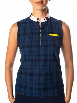 Polly Navy Plaid Sleeveless Polo - FINAL SALE