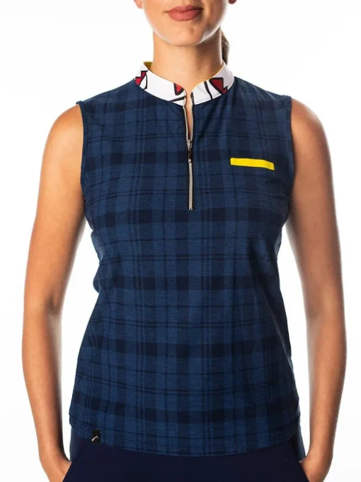 Polly Navy Plaid Sleeveless Polo - FINAL SALE