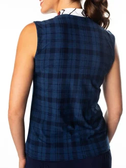 Polly Navy Plaid Sleeveless Polo - FINAL SALE