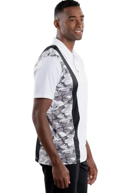 Trey White Black/Camo Vertical Stripe Polo - FINAL SALE